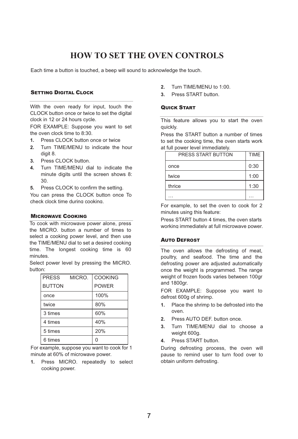 How to set the oven controls | Campomatic KOR22A1 User Manual | Page 8 / 15