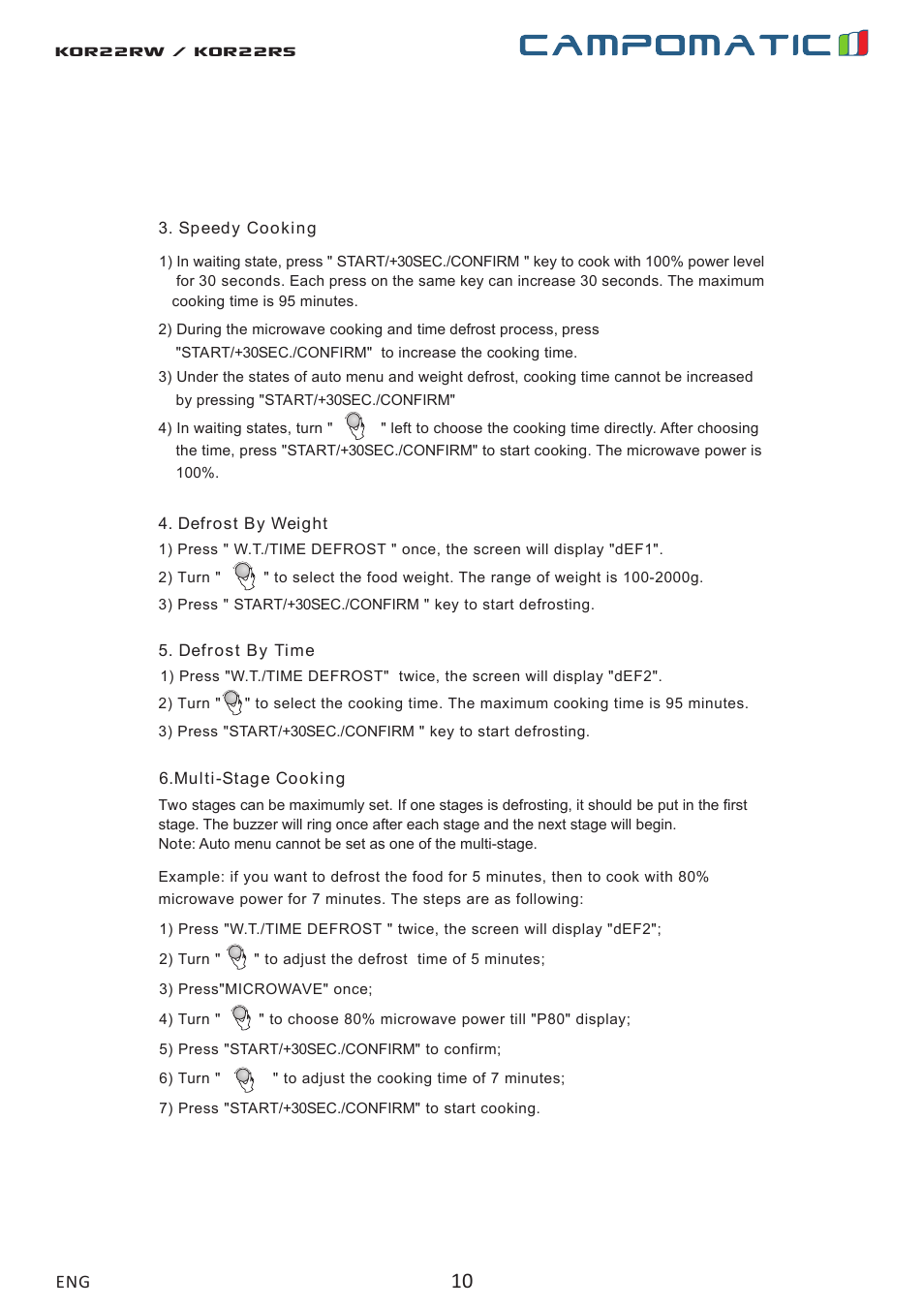 Kor22rw / kor22rs | Campomatic KOR22RW User Manual | Page 10 / 22