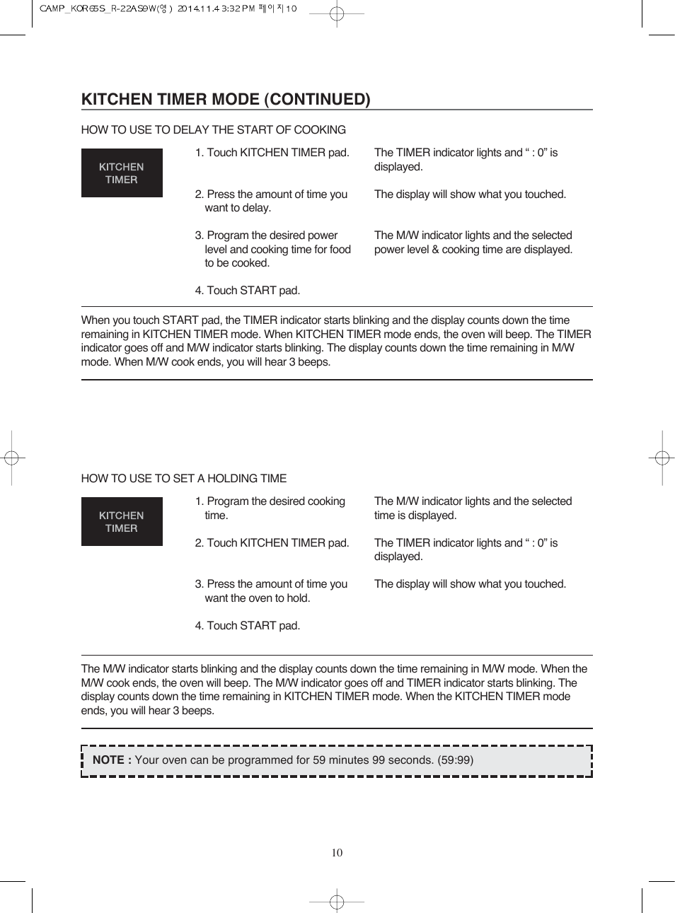 Kitchen timer mode (continued) | Campomatic KOR65S User Manual | Page 11 / 33