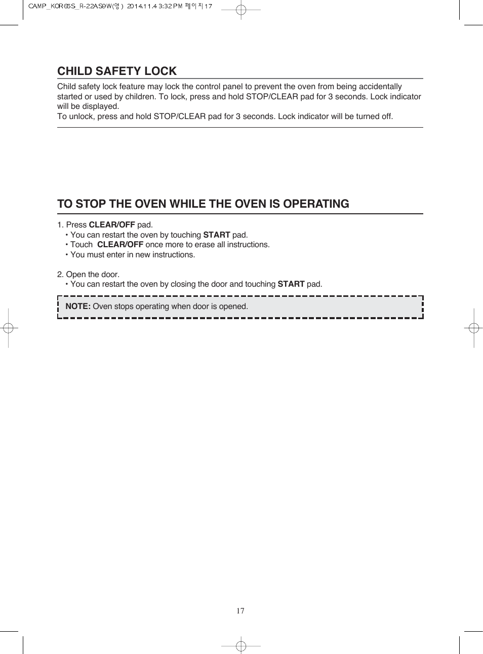 Child safety lock | Campomatic KOR65S User Manual | Page 18 / 33