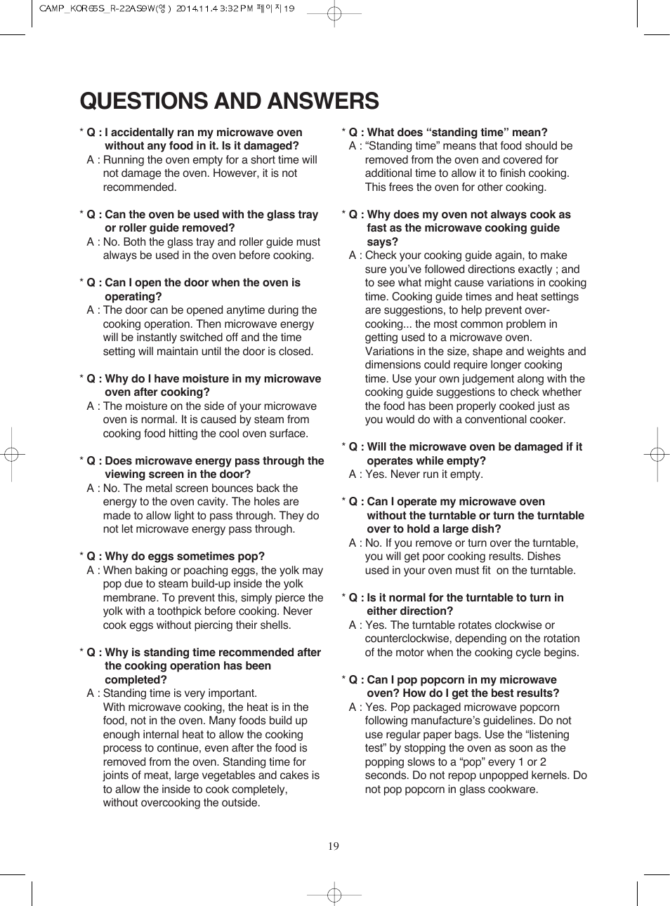 Questions and answers | Campomatic KOR65S User Manual | Page 20 / 33