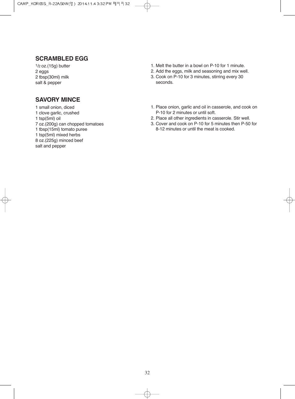 Scrambled egg, Savory mince | Campomatic KOR65S User Manual | Page 33 / 33