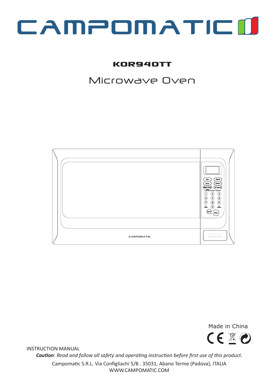 Campomatic KOR940T User Manual | 20 pages