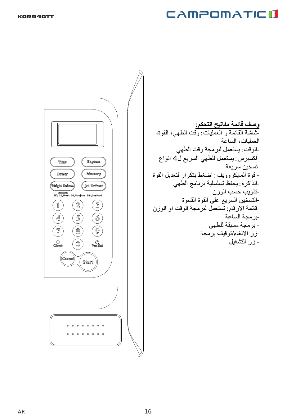 Campomatic KOR940T User Manual | Page 16 / 20