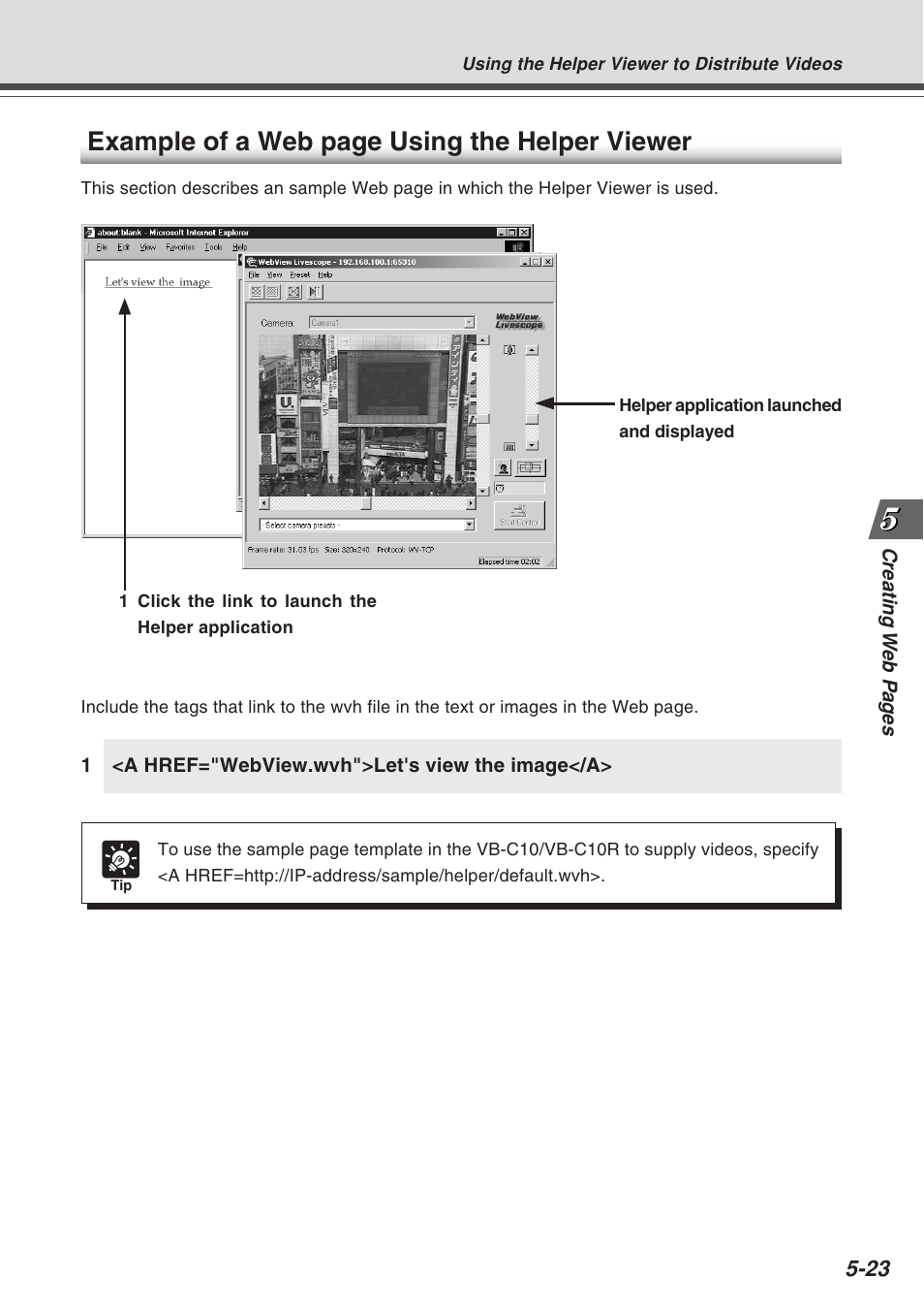 Example of a web page using the helper viewer | Canon VB-C10R User Manual | Page 101 / 138