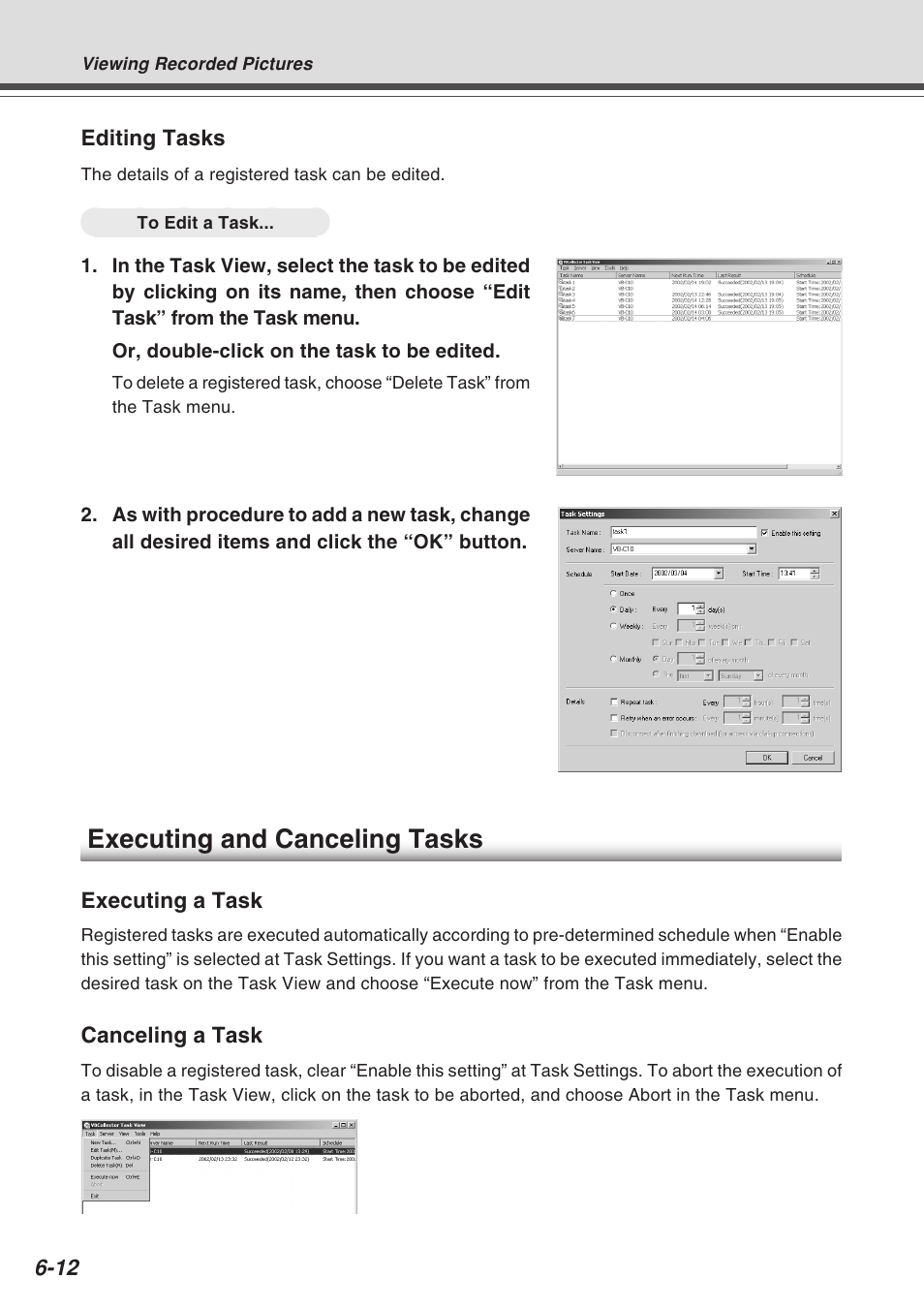 Executing and canceling tasks | Canon VB-C10R User Manual | Page 116 / 138
