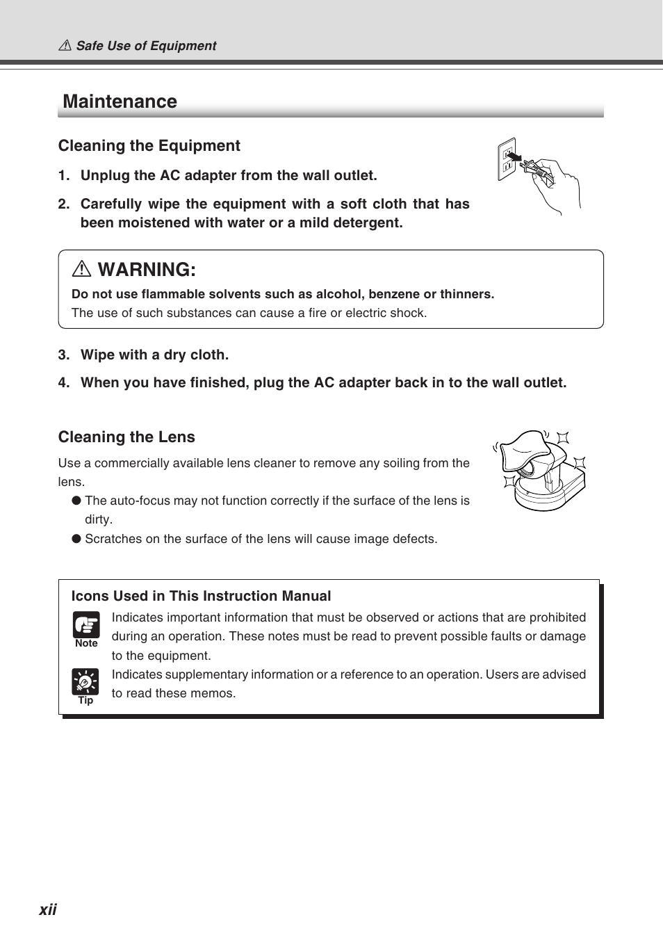 Maintenance, A warning | Canon VB-C10R User Manual | Page 12 / 138