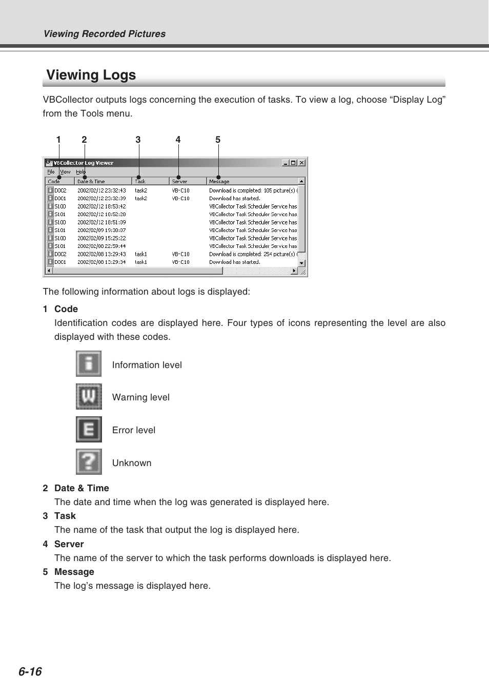 Viewing logs | Canon VB-C10R User Manual | Page 120 / 138