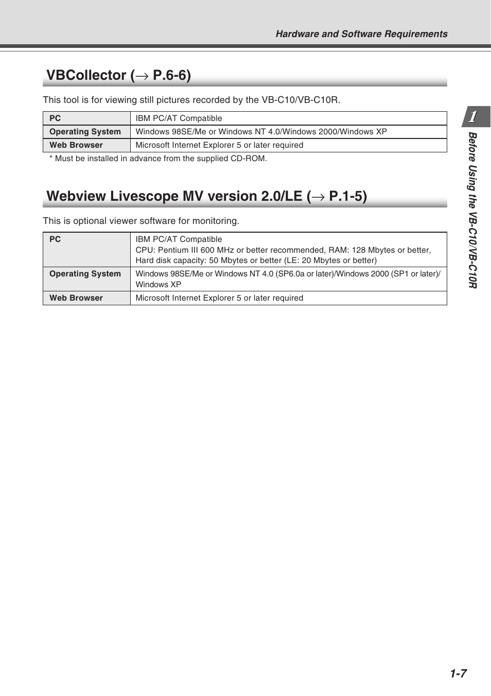 Webview livescope mv version 2.0/le ( → p.1-5), Vbcollector ( → p.6-6) | Canon VB-C10R User Manual | Page 19 / 138