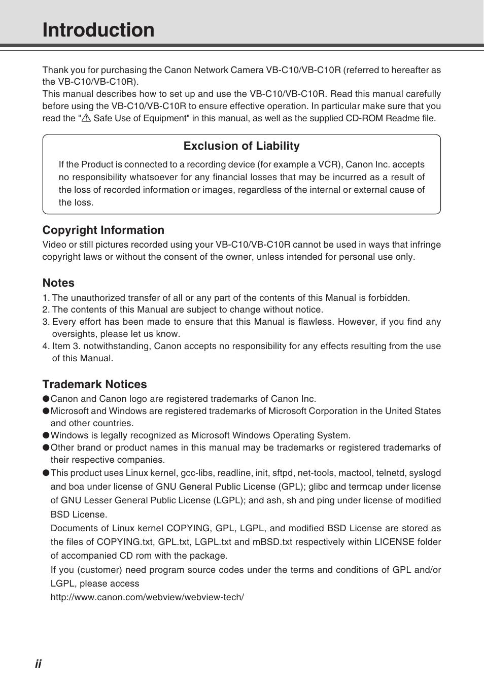 Introduction | Canon VB-C10R User Manual | Page 2 / 138