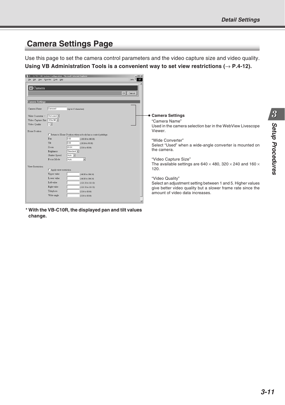 Camera settings page | Canon VB-C10R User Manual | Page 41 / 138