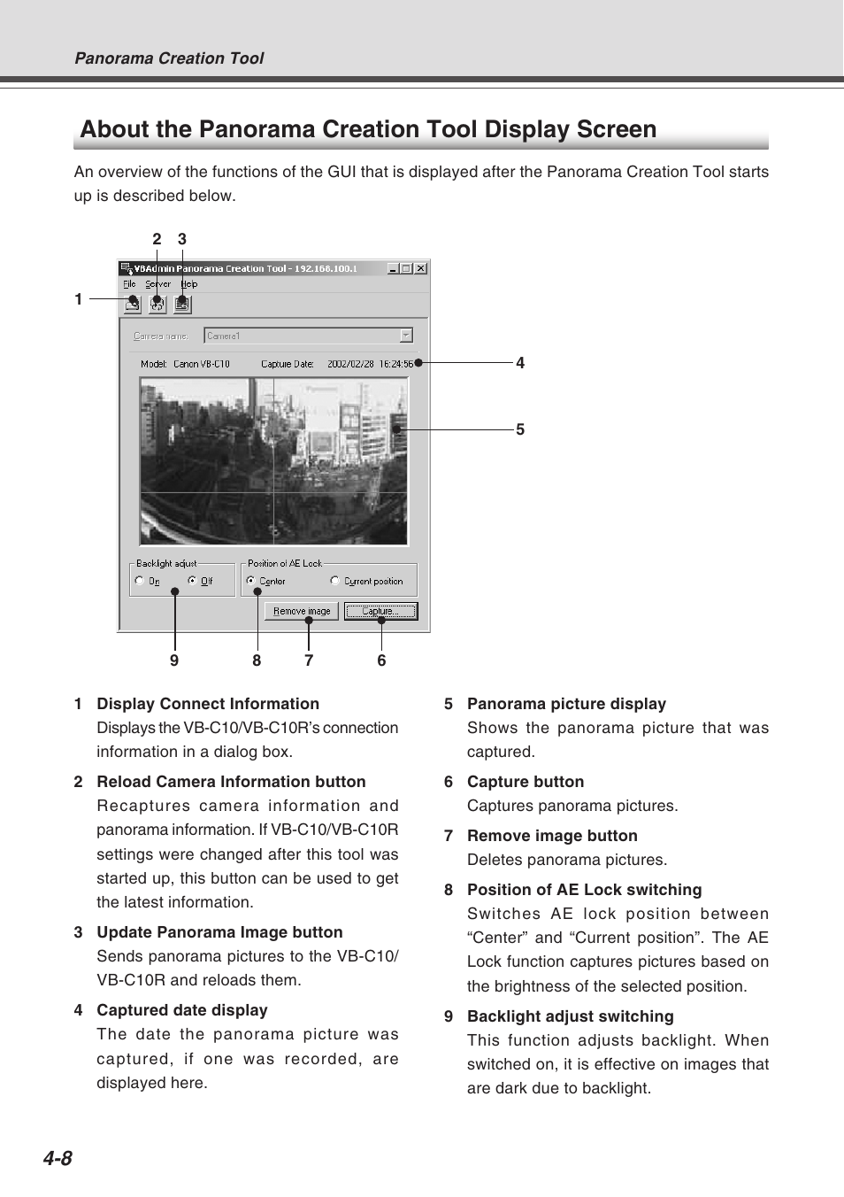 About the panorama creation tool display screen | Canon VB-C10R User Manual | Page 60 / 138