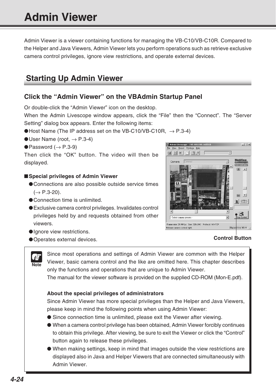Admin viewer, Starting up admin viewer | Canon VB-C10R User Manual | Page 76 / 138