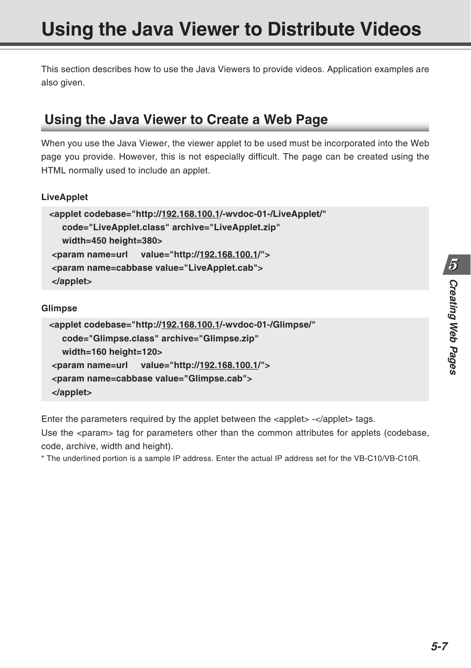Using the java viewer to distribute videos, Using the java viewer to create a web page | Canon VB-C10R User Manual | Page 85 / 138