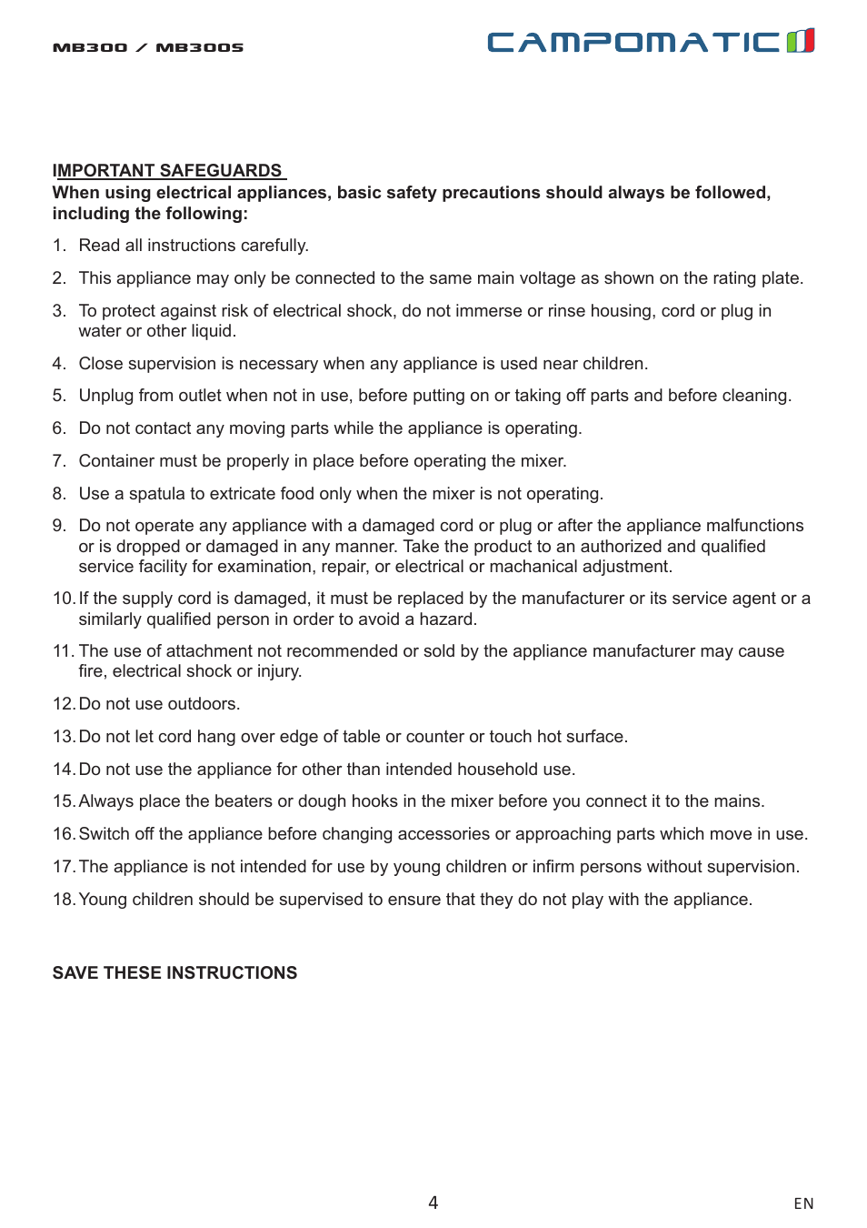 Campomatic MB300 User Manual | Page 4 / 8