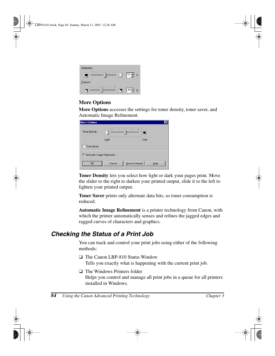 Checking the status of a print job | Canon LBP-810 User Manual | Page 100 / 180