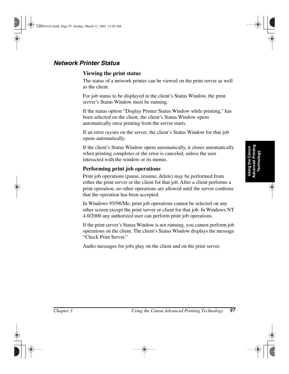 Network printer status | Canon LBP-810 User Manual | Page 113 / 180