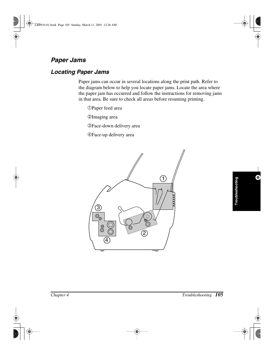 Paper jams, Locating paper jams | Canon LBP-810 User Manual | Page 121 / 180