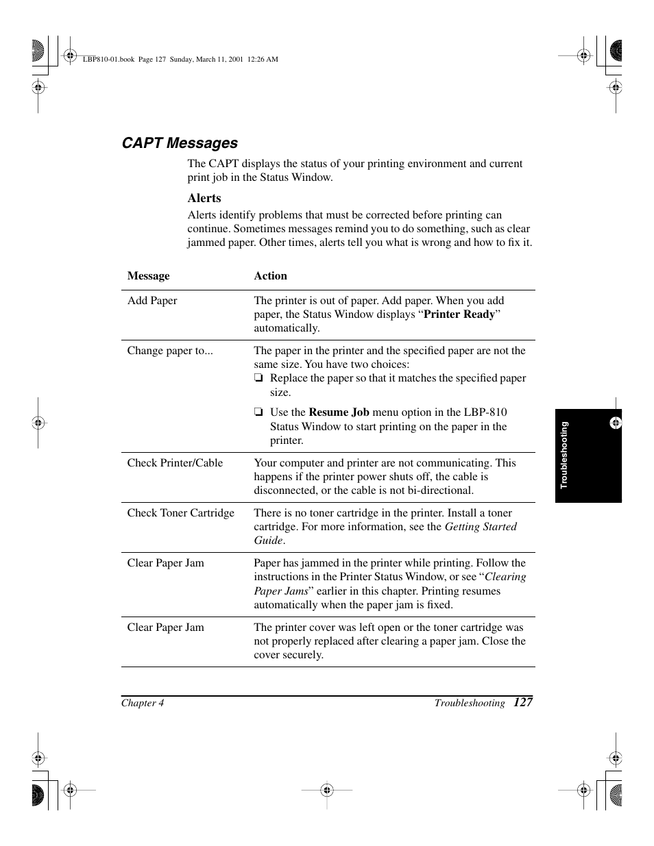 Capt messages | Canon LBP-810 User Manual | Page 143 / 180