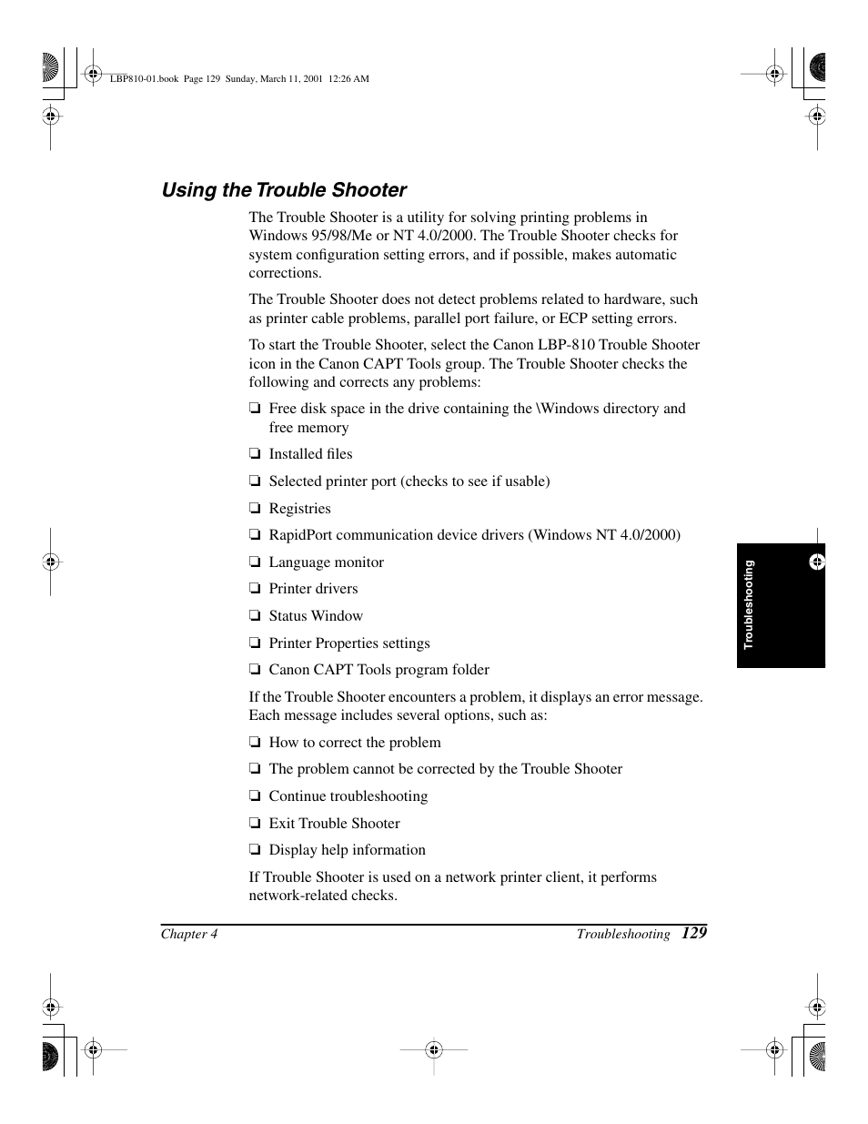 Using the trouble shooter | Canon LBP-810 User Manual | Page 145 / 180