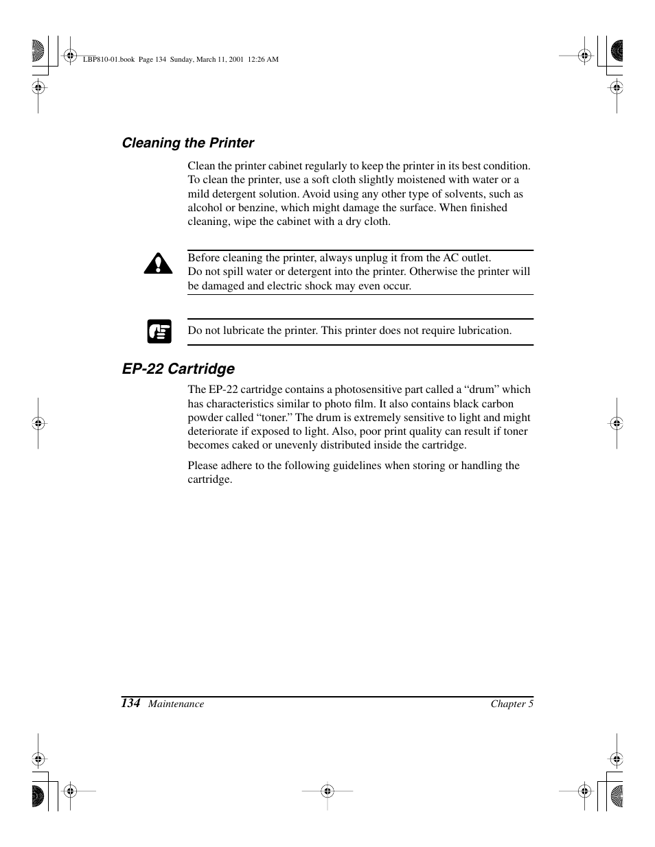 Cleaning the printer, Ep-22 cartridge | Canon LBP-810 User Manual | Page 150 / 180