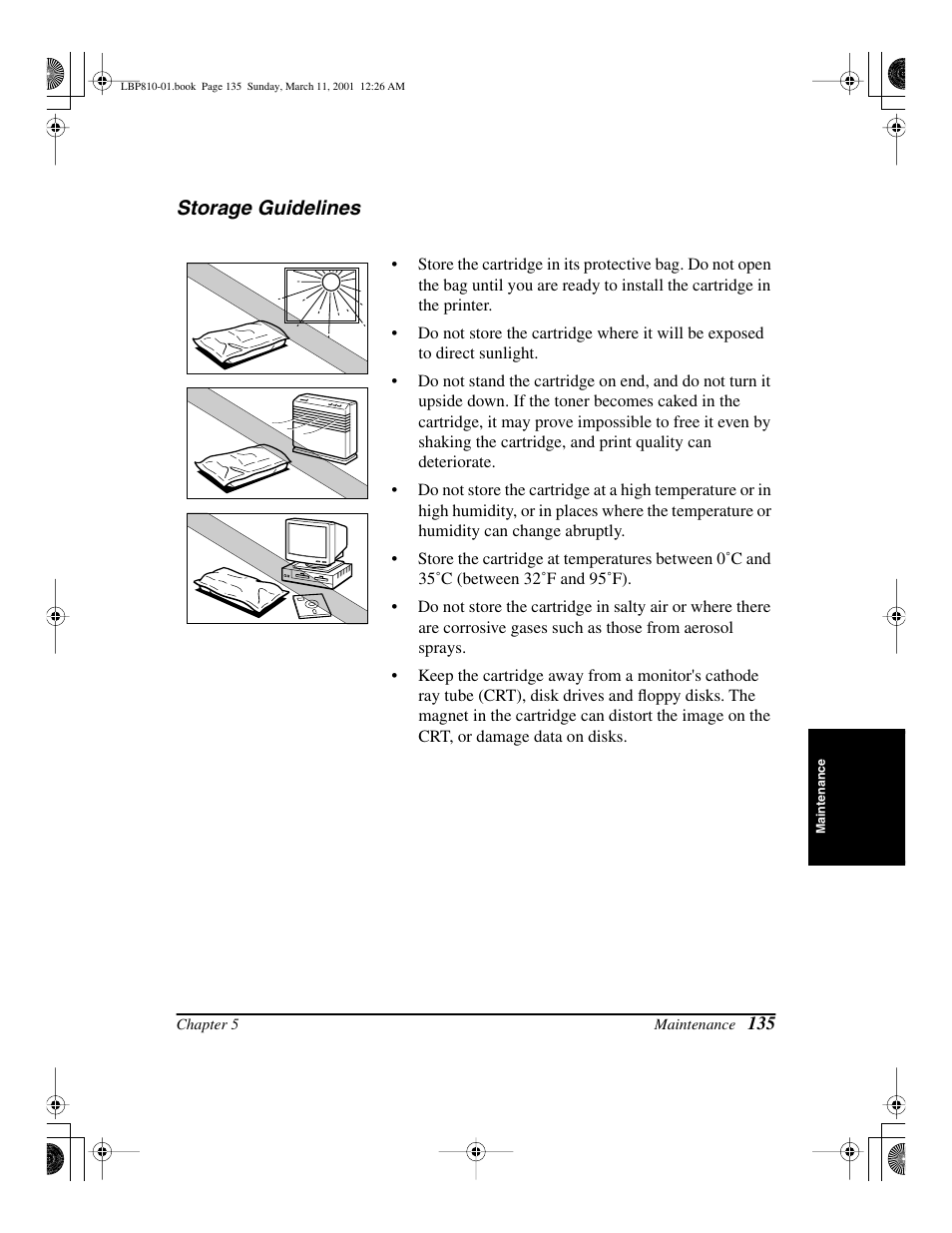 Storage guidelines | Canon LBP-810 User Manual | Page 151 / 180