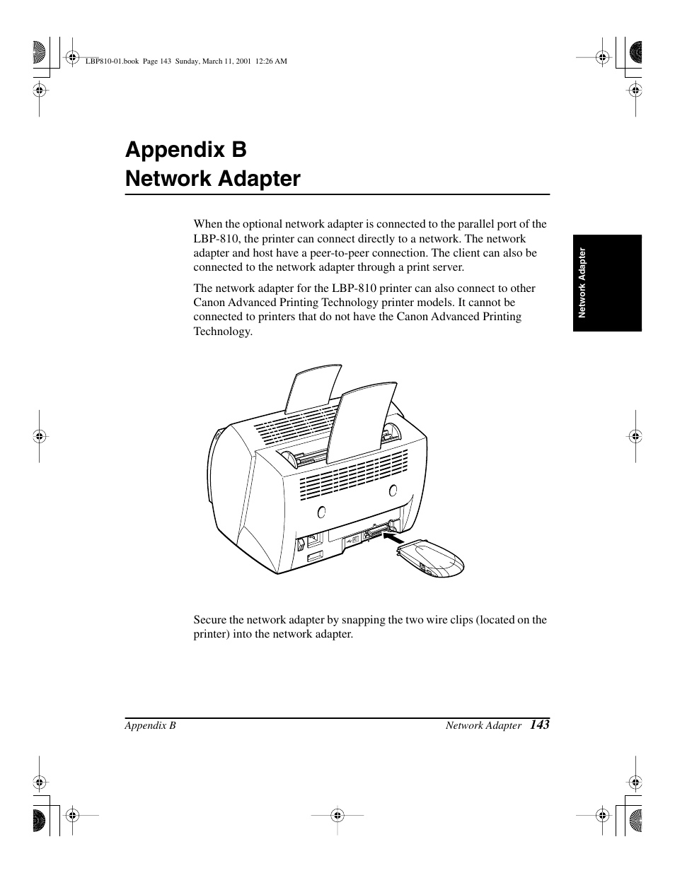 Network adapter, Appendis b, Appendix b network adapter | Canon LBP-810 User Manual | Page 159 / 180