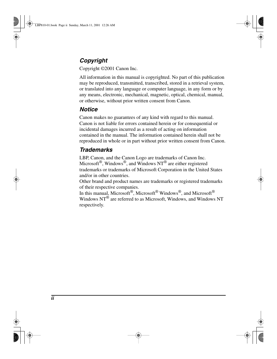 Copyright, Notice, Trademarks | Canon LBP-810 User Manual | Page 2 / 180