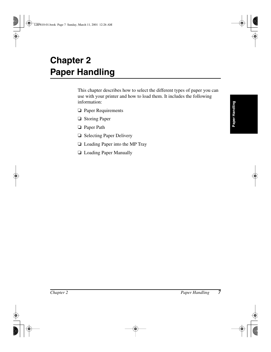 Paper handling, Chapter 2, Chapter 2 paper handling | Canon LBP-810 User Manual | Page 23 / 180