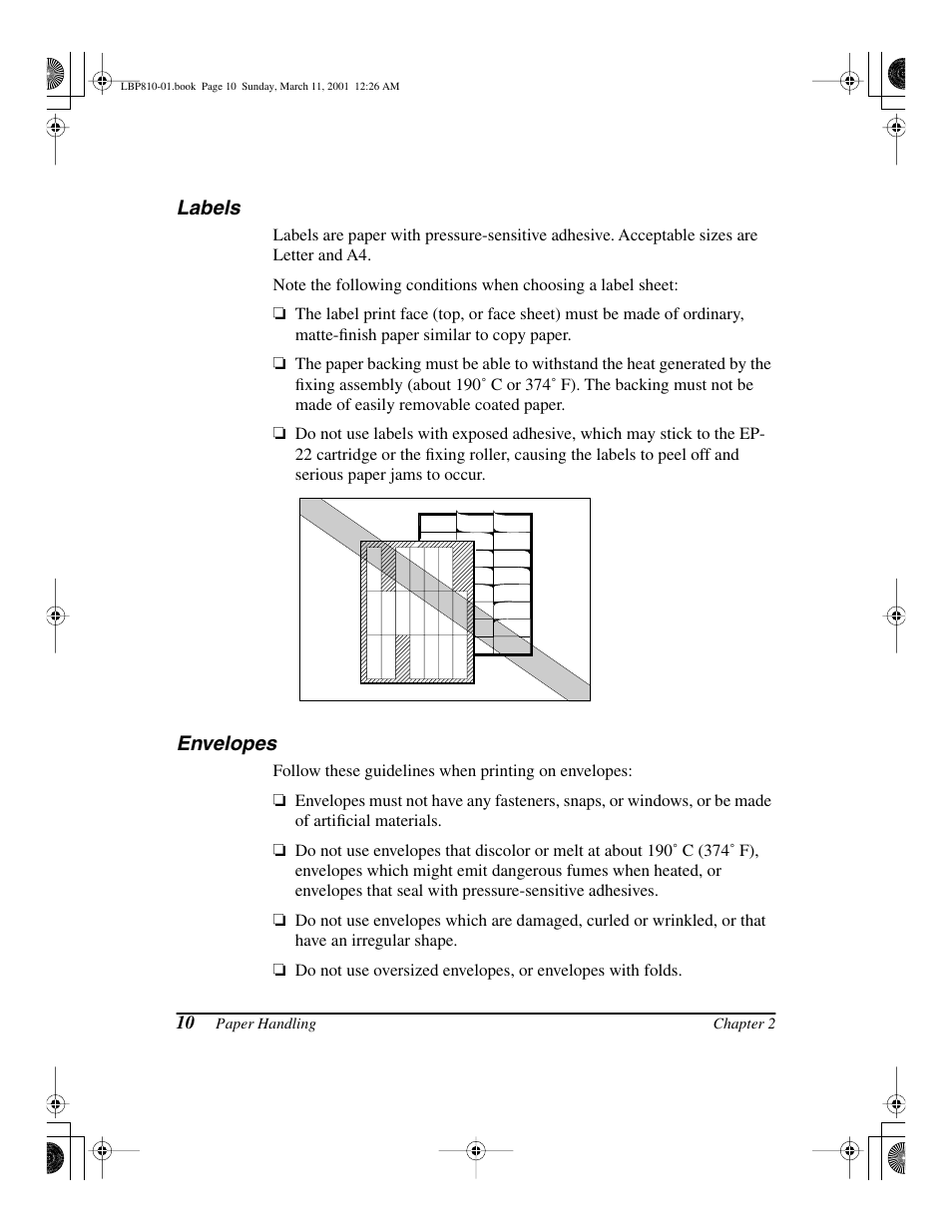 Labels, Envelopes, Labels envelopes | Canon LBP-810 User Manual | Page 26 / 180