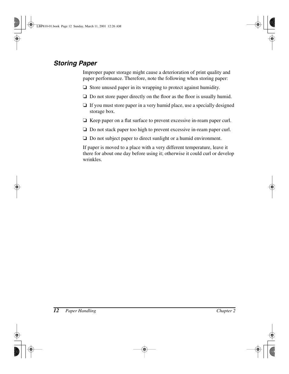 Storing paper | Canon LBP-810 User Manual | Page 28 / 180