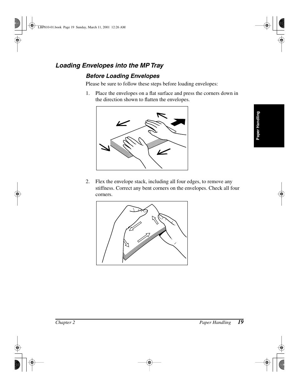 Loading envelopes into the mp tray | Canon LBP-810 User Manual | Page 35 / 180