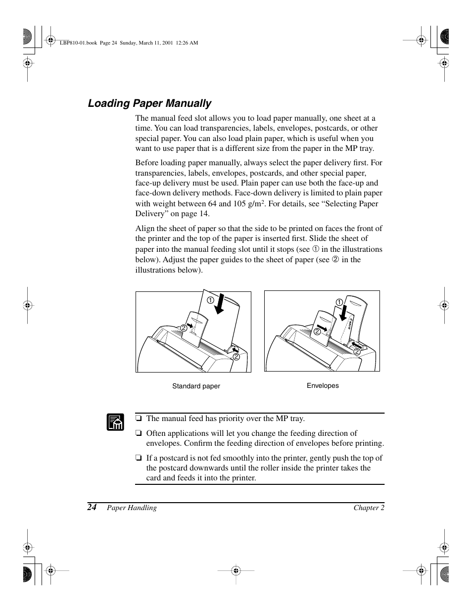 Loading paper manually | Canon LBP-810 User Manual | Page 40 / 180