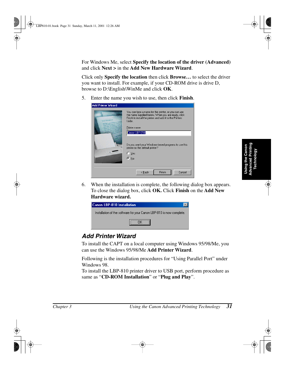 Add printer wizard | Canon LBP-810 User Manual | Page 47 / 180