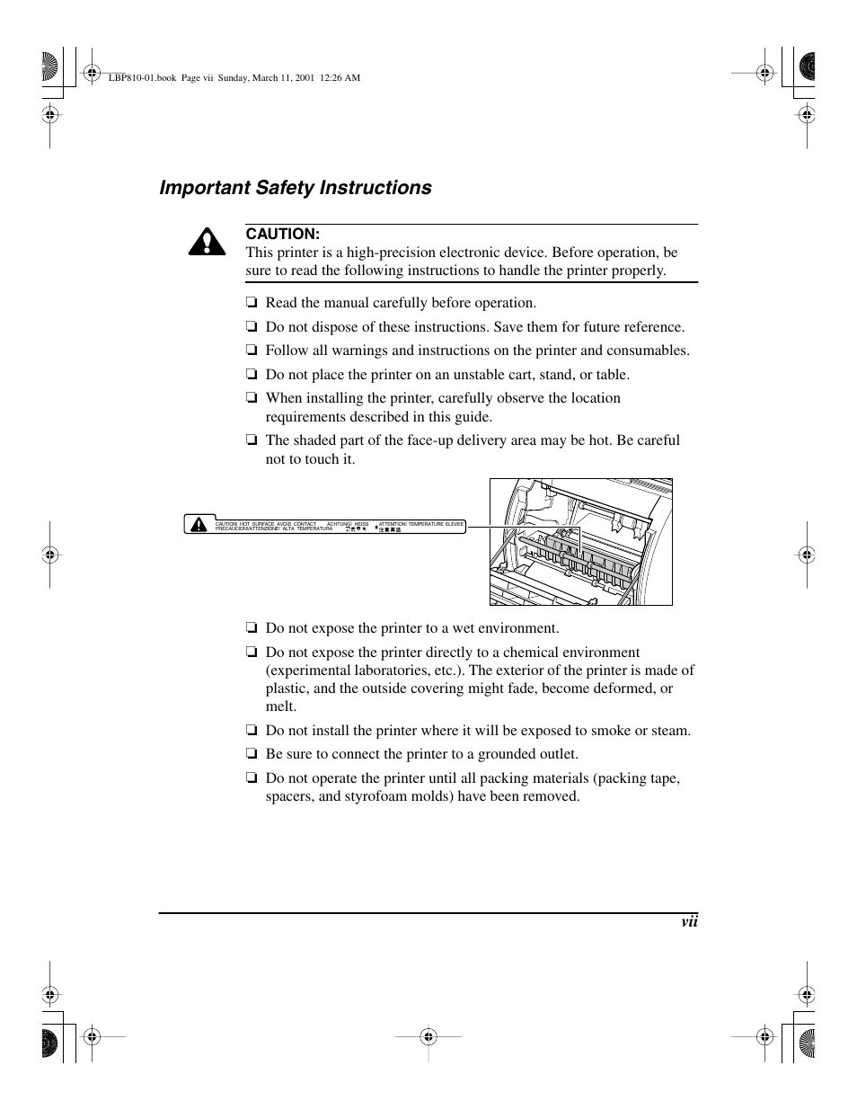 Important safety instructions | Canon LBP-810 User Manual | Page 7 / 180