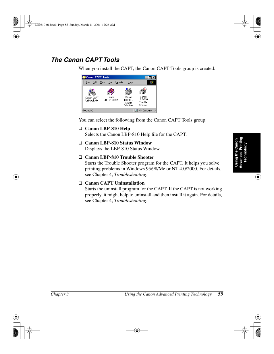 The canon capt tools | Canon LBP-810 User Manual | Page 71 / 180