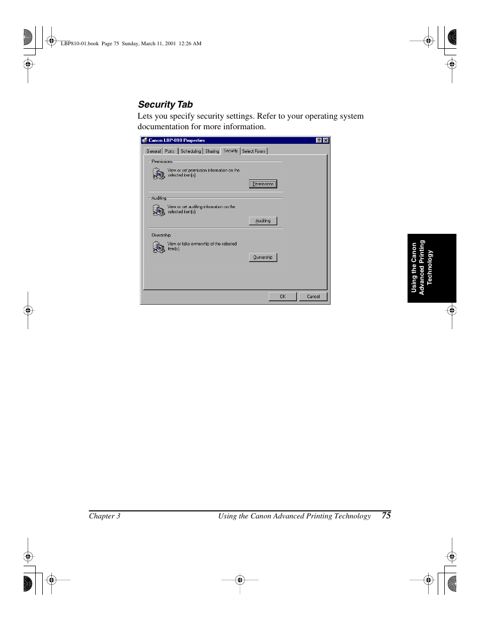 75 security tab | Canon LBP-810 User Manual | Page 91 / 180