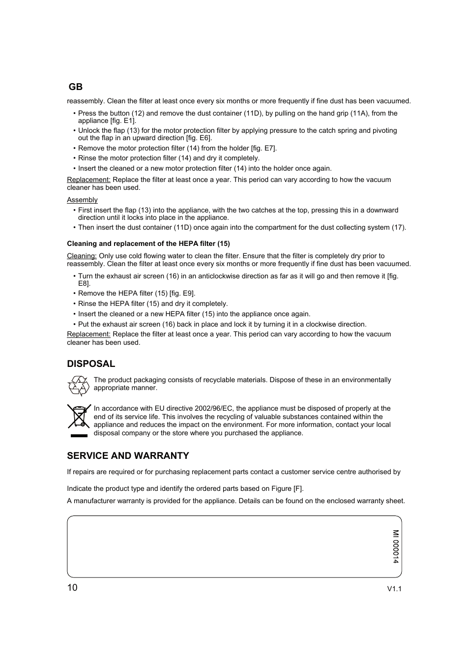 10 disposal service and warranty | Campomatic RB2200 User Manual | Page 11 / 26