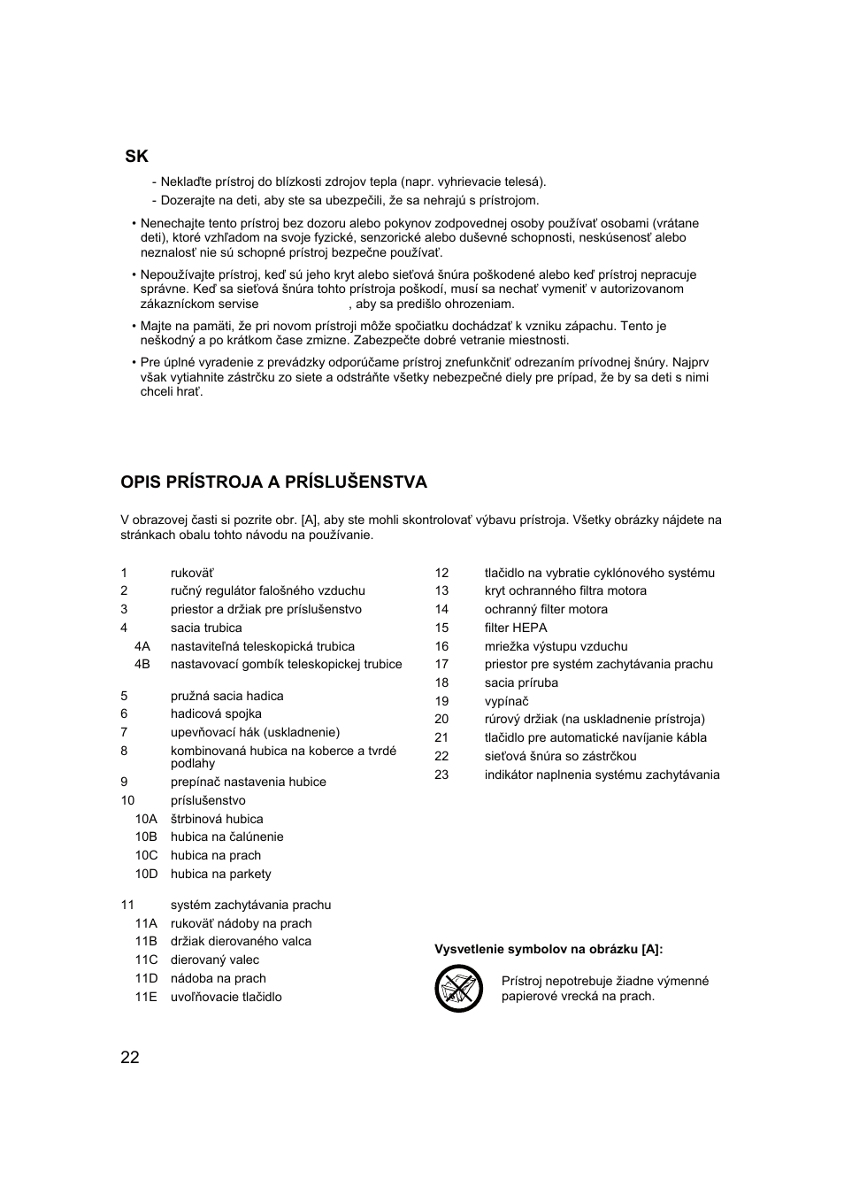22 opis prístroja a príslušenstva | Campomatic RB2200 User Manual | Page 23 / 26