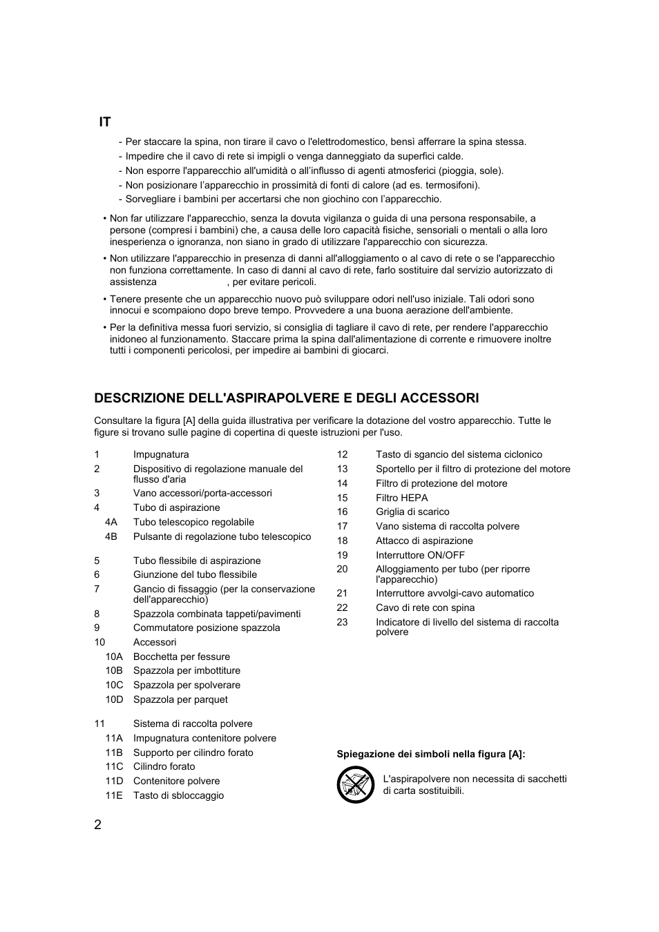 2descrizione dell'aspirapolvere e degli accessori | Campomatic RB2200 User Manual | Page 3 / 26