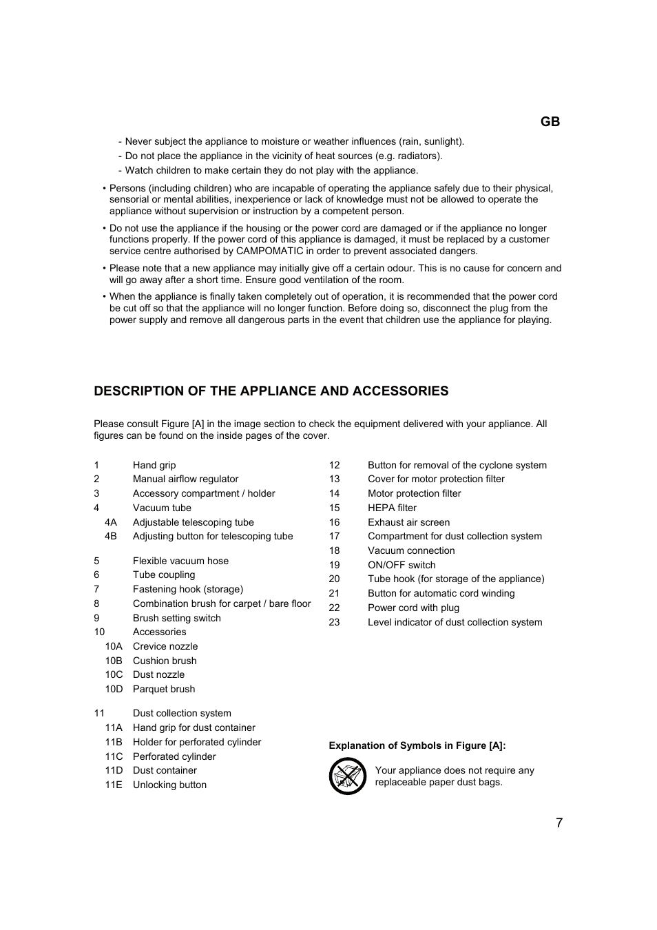 7description of the appliance and accessories | Campomatic RB2200 User Manual | Page 8 / 26