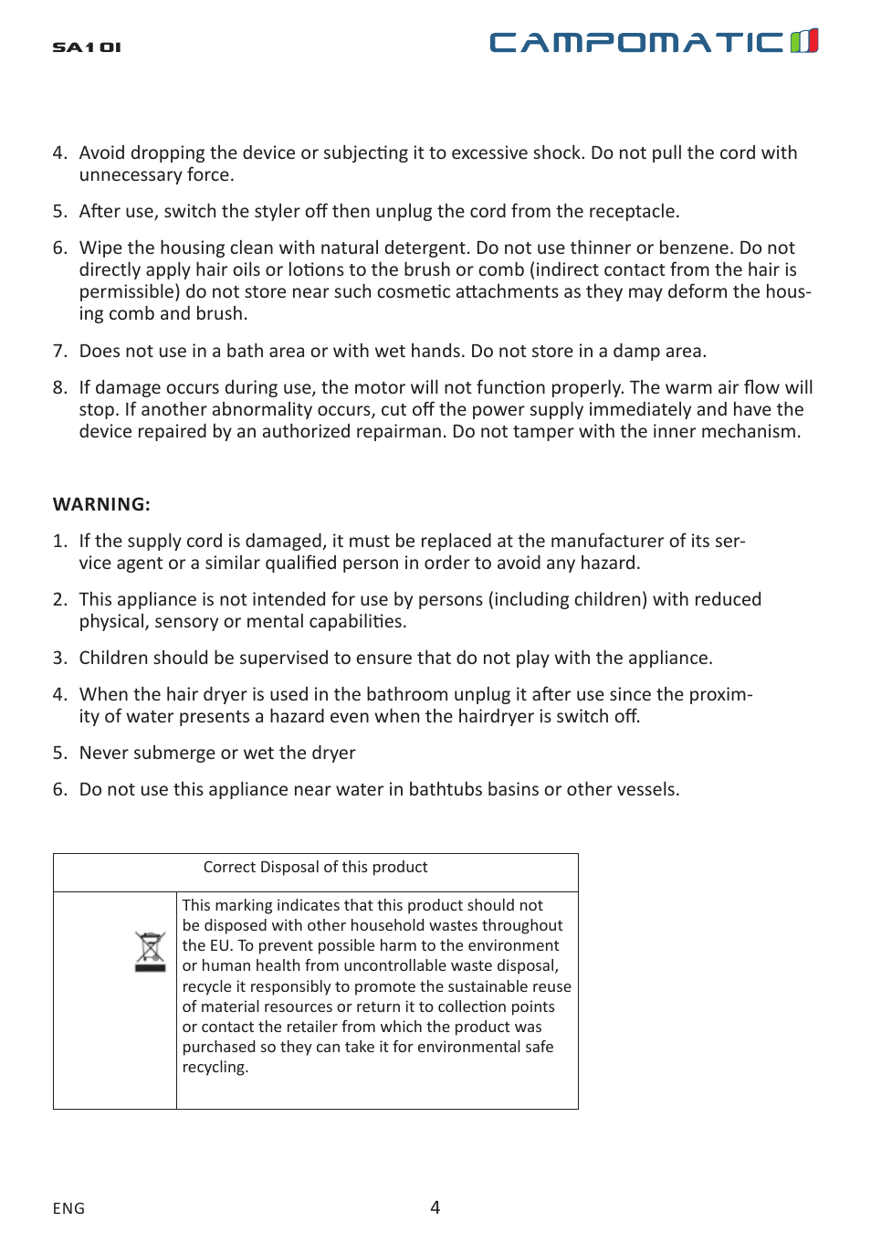 Sa10i | Campomatic SA10I User Manual | Page 4 / 4