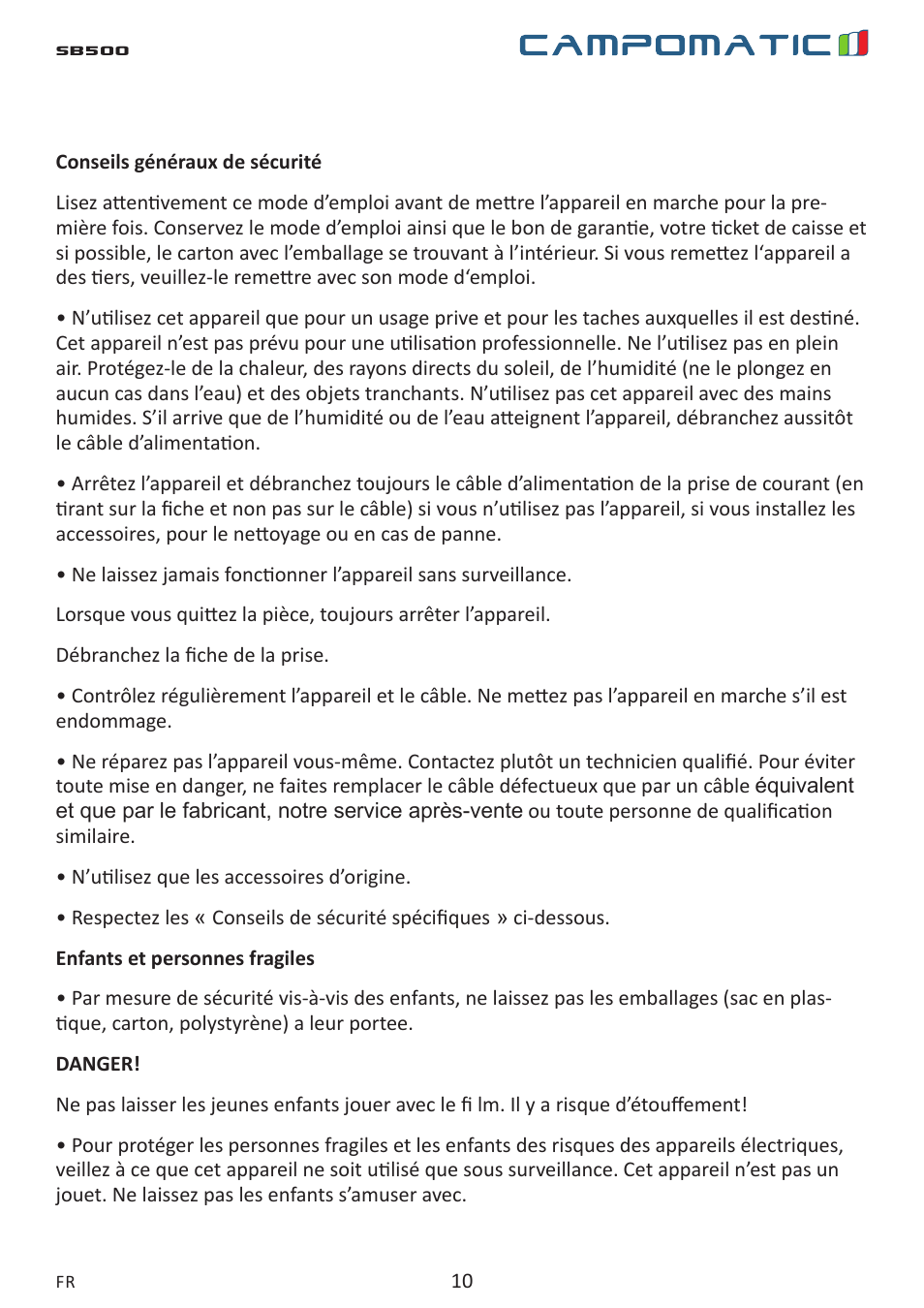 Campomatic SB500 User Manual | Page 10 / 24