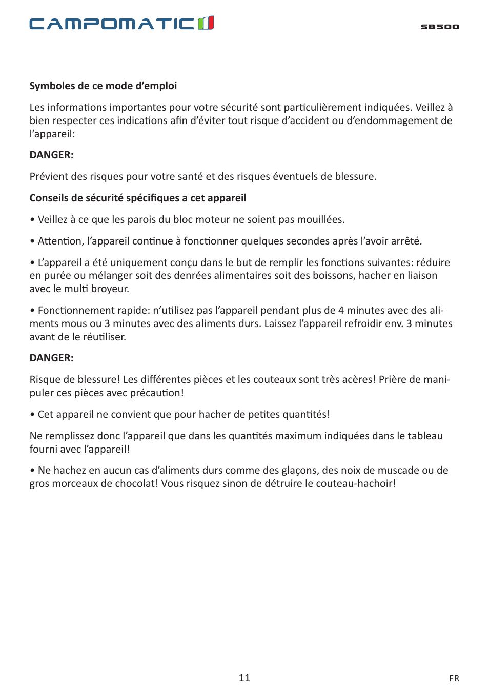 Campomatic SB500 User Manual | Page 11 / 24