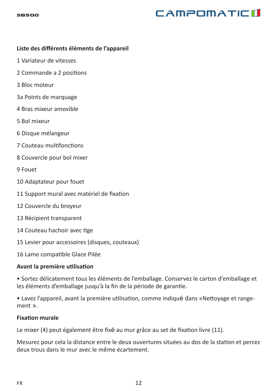 Campomatic SB500 User Manual | Page 12 / 24