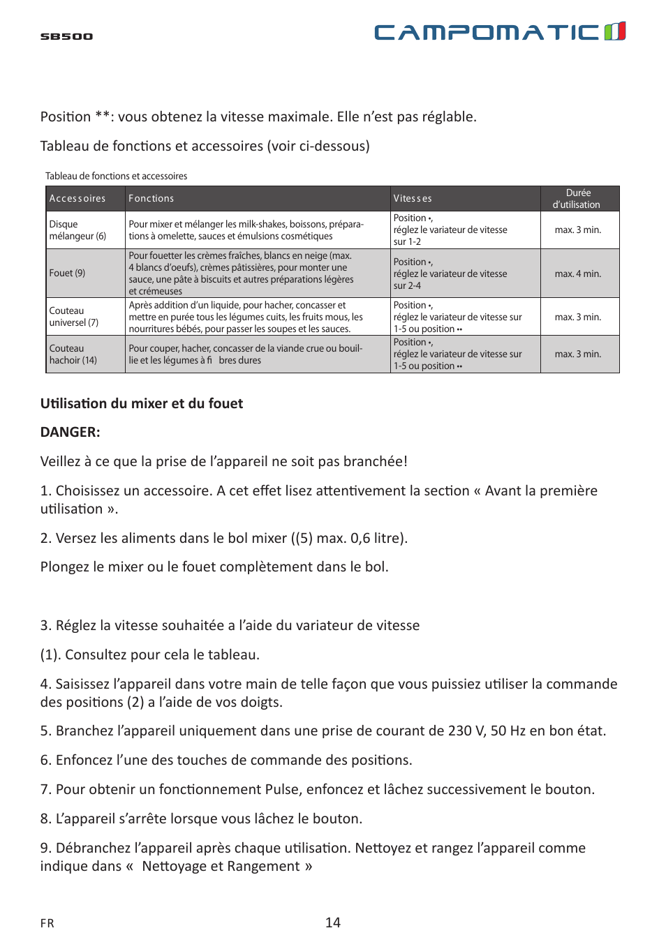 Sb500 | Campomatic SB500 User Manual | Page 14 / 24