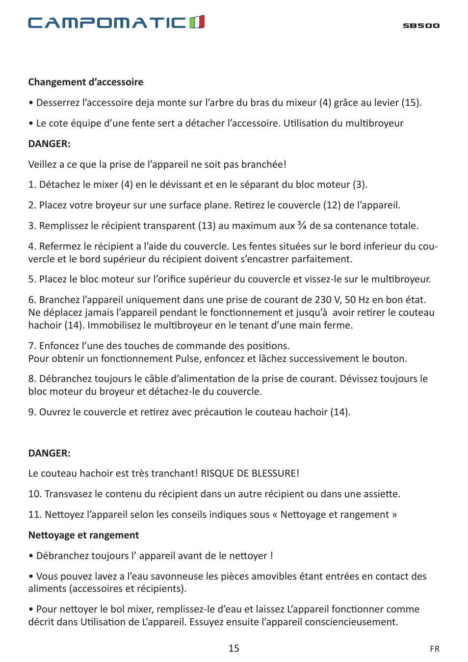 Campomatic SB500 User Manual | Page 15 / 24