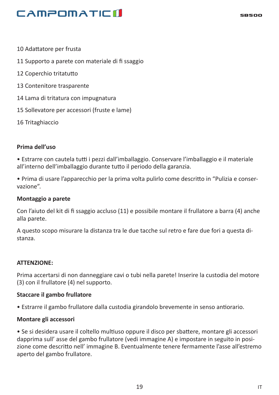 Campomatic SB500 User Manual | Page 19 / 24