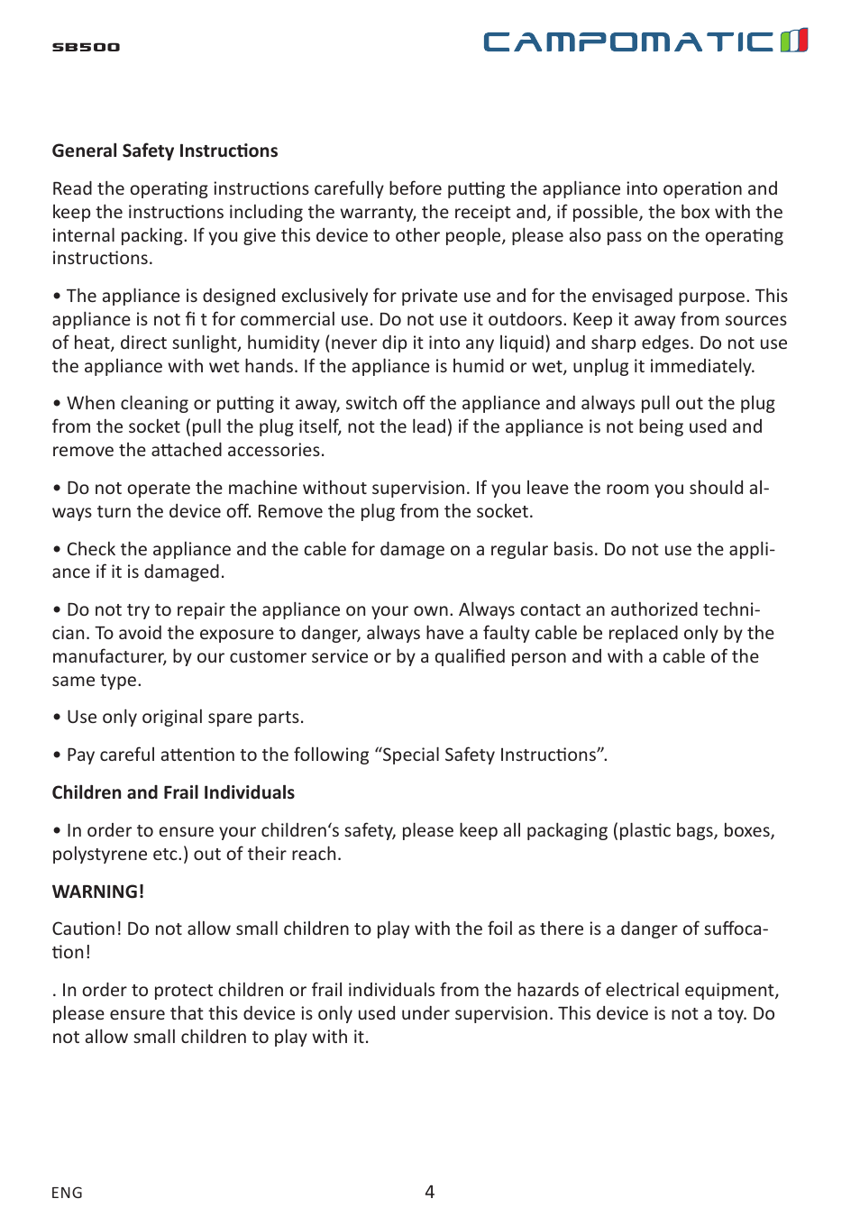 Campomatic SB500 User Manual | Page 4 / 24