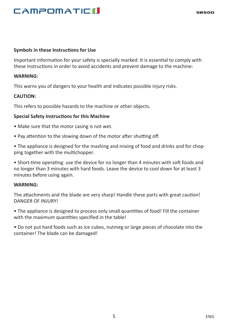 Campomatic SB500 User Manual | Page 5 / 24